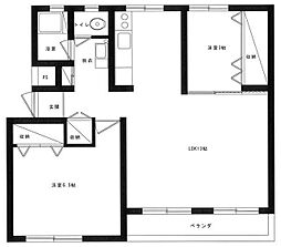 鶴見ハイツH棟 2LDKの間取図画像