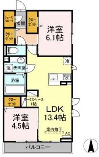 フェリーチェ 205｜東京都国立市谷保(賃貸アパート2LDK・2階・57.78㎡)の写真 その2