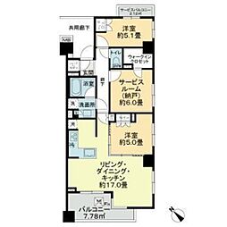 アールブラン大倉山 2SLDKの間取図画像