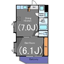 ルーチェ・ボナール 2階1DKの間取り