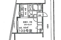 ウィステリア東伏見 1階1Kの間取り
