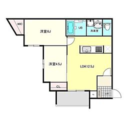 山陽電鉄本線 西新町駅 徒歩6分の賃貸アパート 1階2LDKの間取り