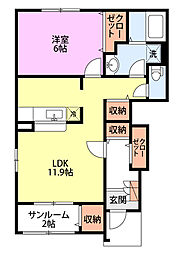 オリオンサンライズ 1LDKの間取図画像
