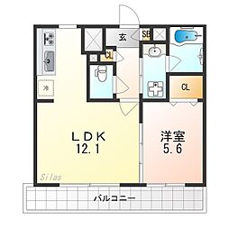 アンジュ京都天神川 1階1LDKの間取り