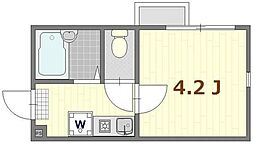 シャンテ四ツ木 2階1Kの間取り