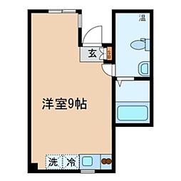 アルターナ上原 1階ワンルームの間取り