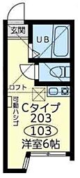 ユナイト新町アーウィンローズ 1階ワンルームの間取り