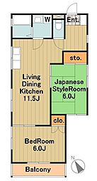 小田急小田原線 柿生駅 徒歩3分の賃貸マンション 4階2LDKの間取り