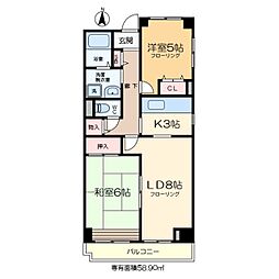 フレール綾瀬3 3階2LDKの間取り
