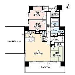 セントラルステージ相模大野ザ・クラス 6階3LDKの間取り