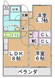 サンヒルズ秀栄 2LDKの間取図画像