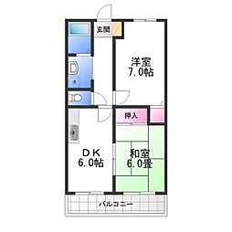 南海高野線 北野田駅 徒歩9分の賃貸アパート 2階2DKの間取り
