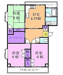 第2センターヒルズ 2階3DKの間取り