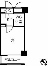 クリオ石川台壱番館 4階1Kの間取り