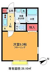 クレドールIII 2階1Kの間取り