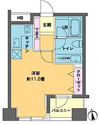カスタリア高輪台 4階ワンルームの間取り