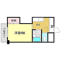 コーポ舟入川 1Kの間取図画像