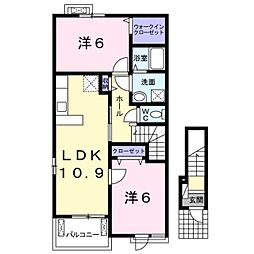 JR阪和線 和泉砂川駅 徒歩10分の賃貸アパート 2階2LDKの間取り