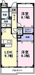 インヴィテ・ボヌール2番館 2LDKの間取図画像