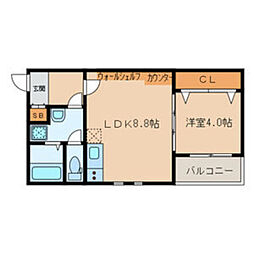 プレステージ箱崎 1階1LDKの間取り