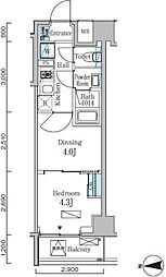 プライマル門前仲町 2階2Kの間取り