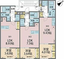 カインドネス相模原小山 3階1LDKの間取り