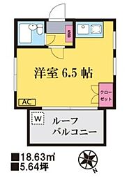 ピュアハウス大和田 3階ワンルームの間取り