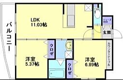 ルッシェ渡辺通 2LDKの間取図画像