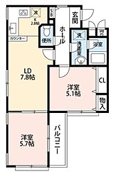プレール戸越公園 4階2LDKの間取り