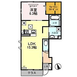 ディアコートK 1階1LDKの間取り