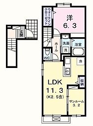 アルドーレII 2階1LDKの間取り
