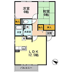 東急田園都市線 長津田駅 徒歩13分の賃貸アパート 2階2LDKの間取り