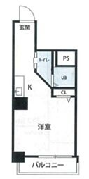 築地武蔵野マンション 1Kの間取図画像