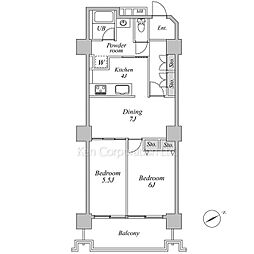 六本木ビュータワー 10階2LDKの間取り