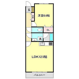 メゾンふだば 1LDKの間取図画像