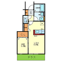 Osaka Metro今里筋線 清水駅 徒歩2分の賃貸アパート 1階1LDKの間取り