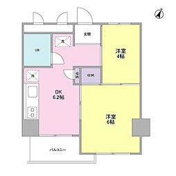 藤が丘音羽ハイツ 2DKの間取図画像