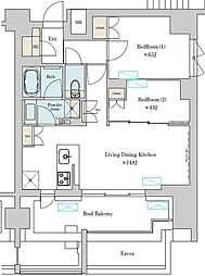 ブリリアイスト上野稲荷町 12階2LDKの間取り