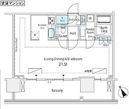シティタワー新宿 1Kの間取図画像