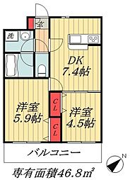 東京メトロ東西線 浦安駅 徒歩19分の賃貸マンション 1階2DKの間取り