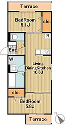 D-ROOM松木B 2LDKの間取図画像