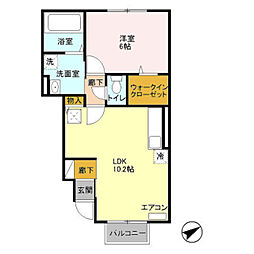 リバレイン 1階1LDKの間取り