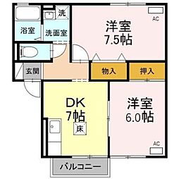 サンハイツKO 2DKの間取図画像