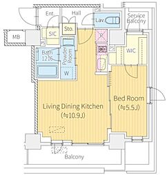 コモド目黒東山 2階1LDKの間取り