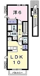 JR八高線 小宮駅 徒歩11分の賃貸アパート 2階1LDKの間取り
