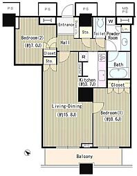 ザ・東京タワーズシータワー 44階2LDKの間取り