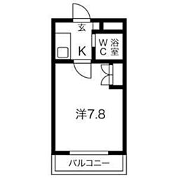K'sシャトー遠里小野 1Kの間取図画像
