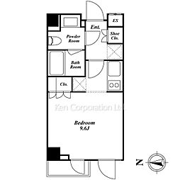 リテラス白金台 4階ワンルームの間取り
