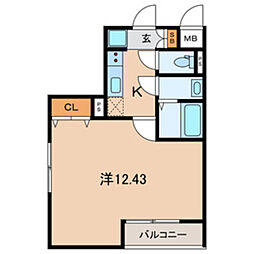 メルディア川口西青木 2階1Kの間取り