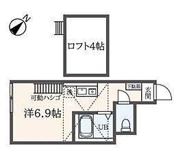 ヒルズ屏風浦 2階ワンルームの間取り